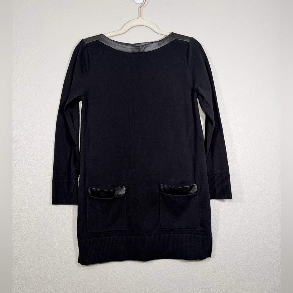 Eight Eight Eight Dress Black Sweater Top with Faux Leather Trim Pockets Women S